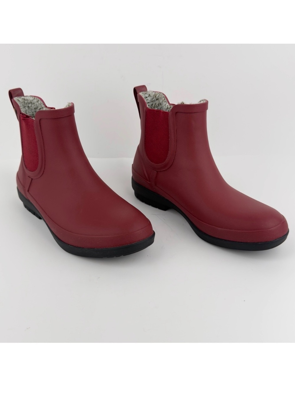 BOGS Amanda Plush II Chelsea Rain Boots Women's 6 Cranberry Waterproof Lined